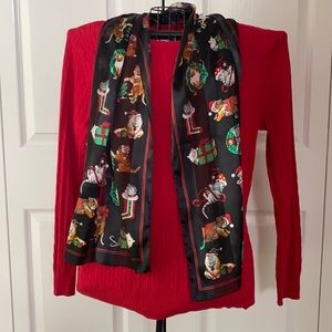 Red Cable Knit Sweater Including Cat Scarf